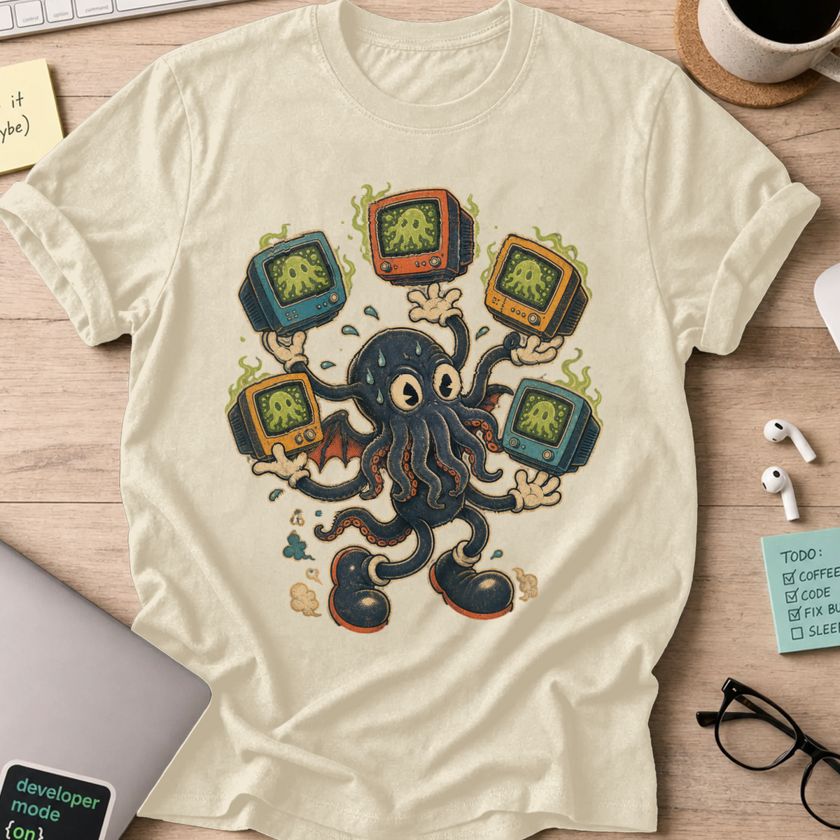 Octopus TV Monster Shirt — Natural storefront mockup