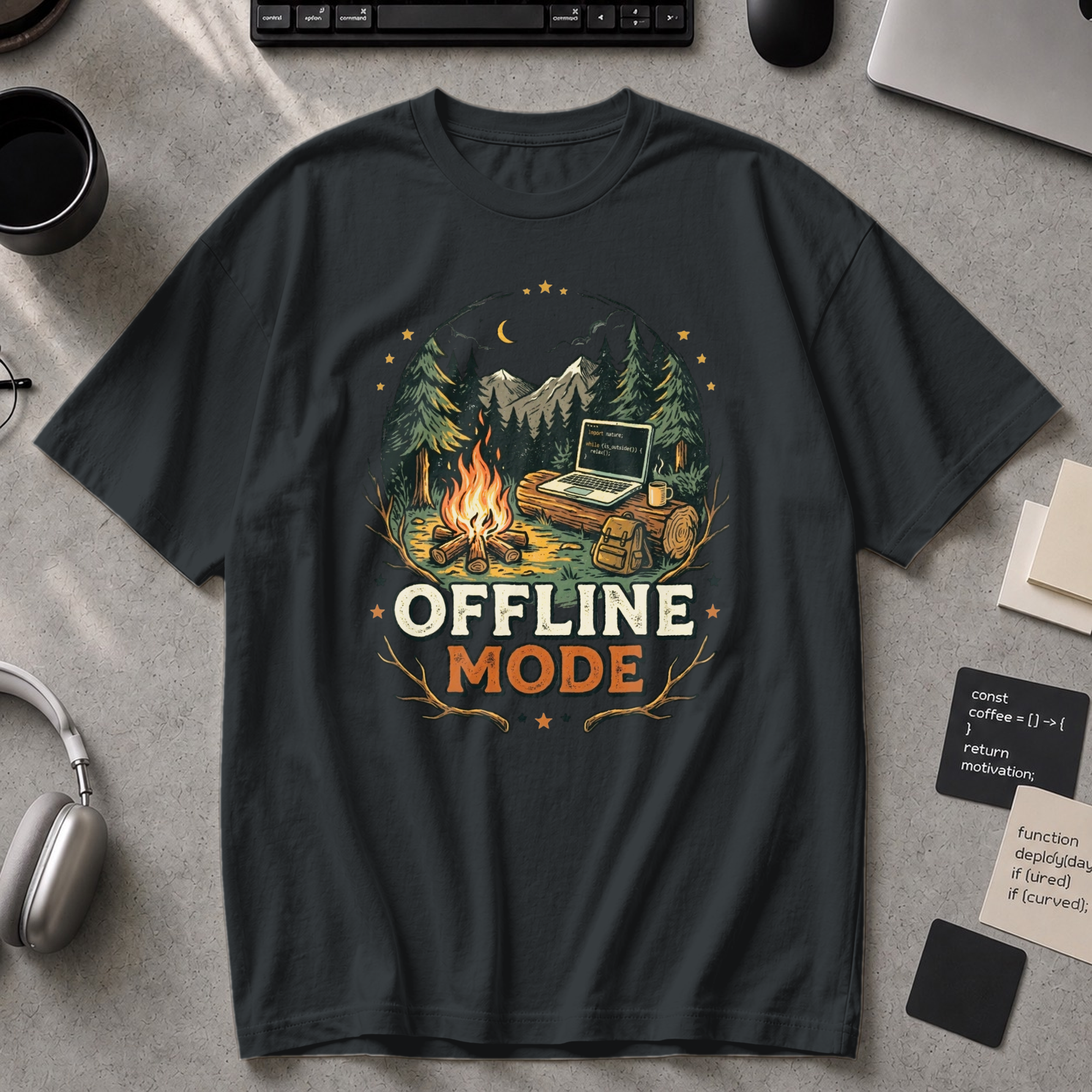 Offline Mode Campfire Premium Shirt - Black