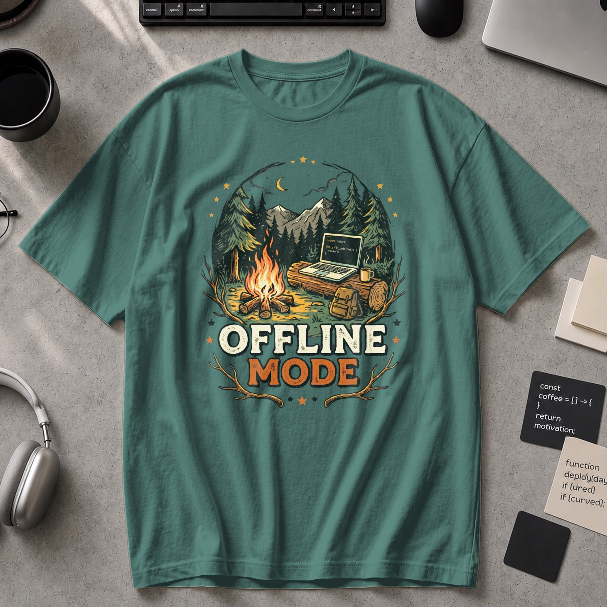 Offline Mode Campfire Premium Shirt - Blue Spruce