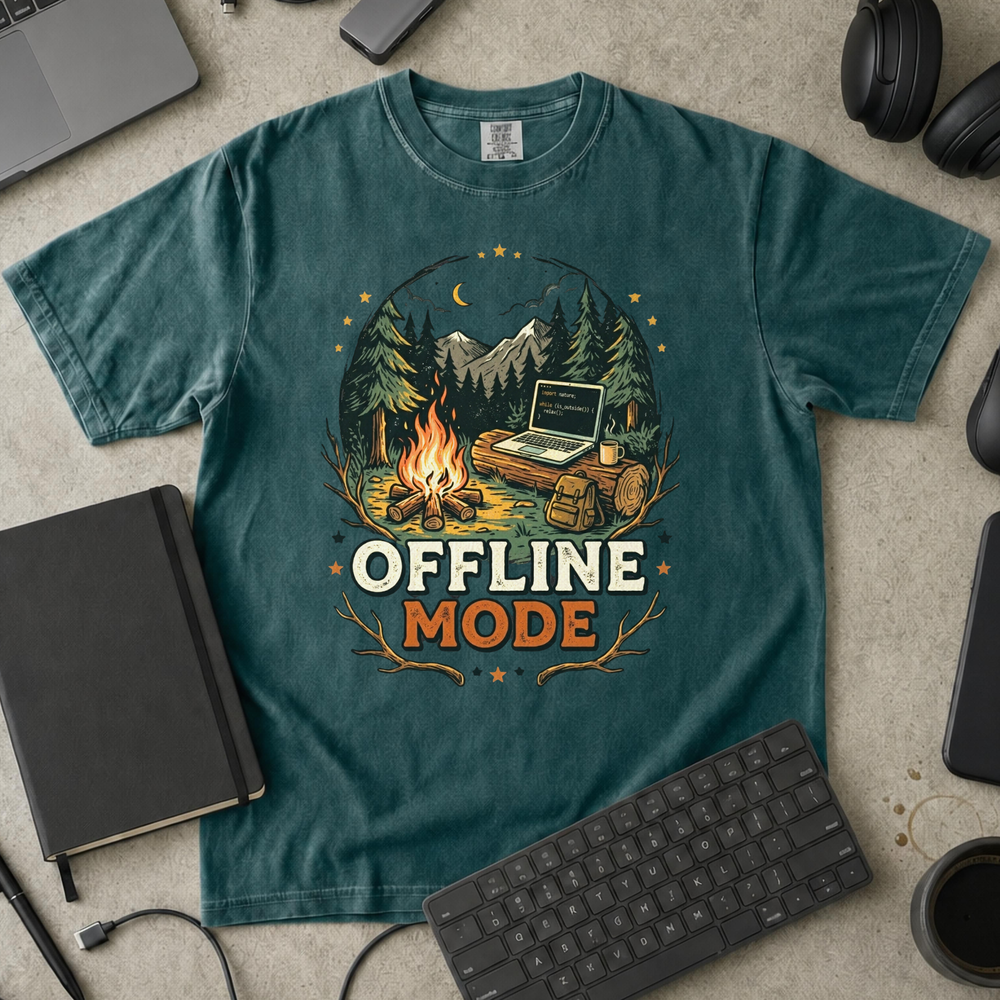 Offline Mode Campfire Premium Shirt — blue spruce Premium Shirt mock-up