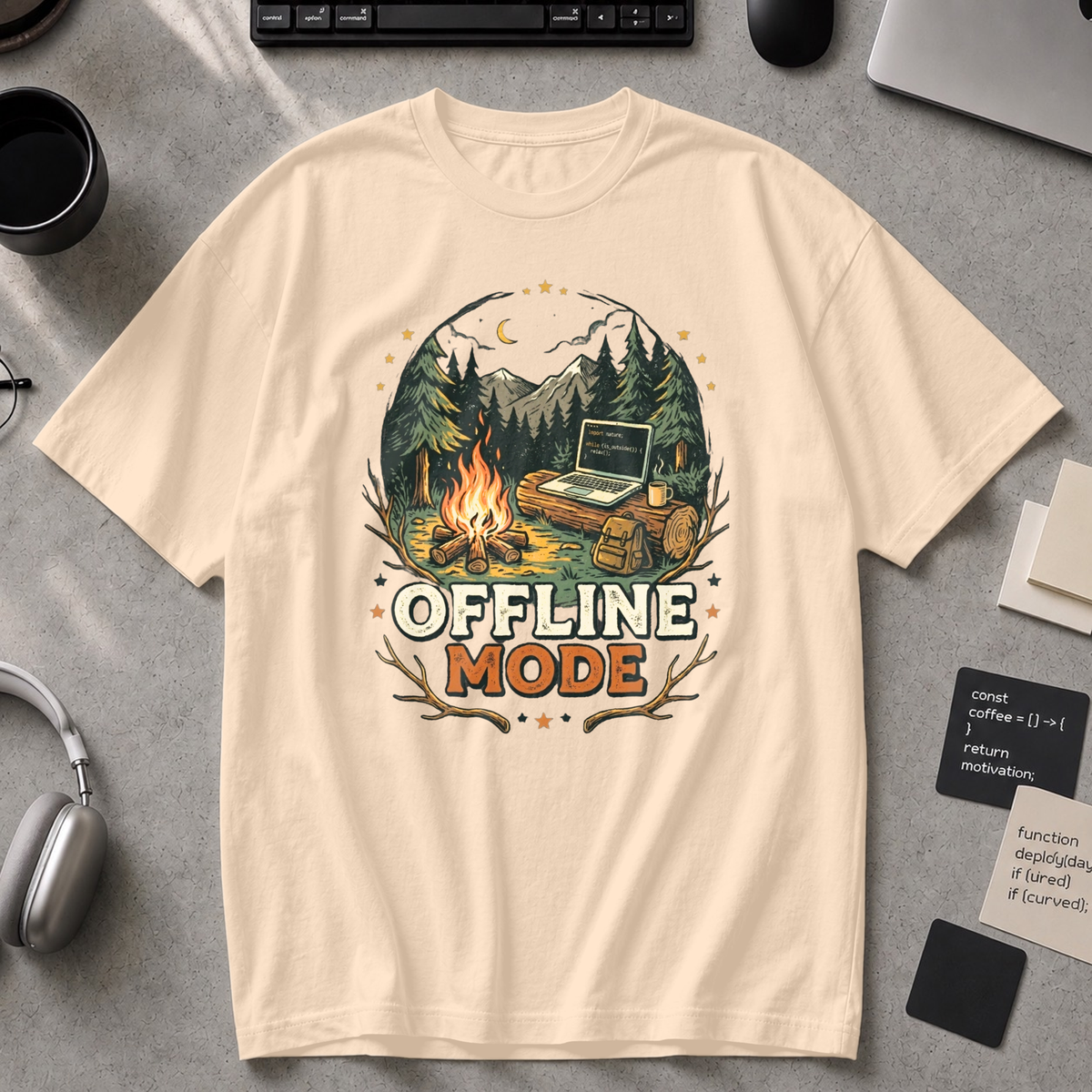 Offline Mode Campfire Premium Shirt - Ivory
