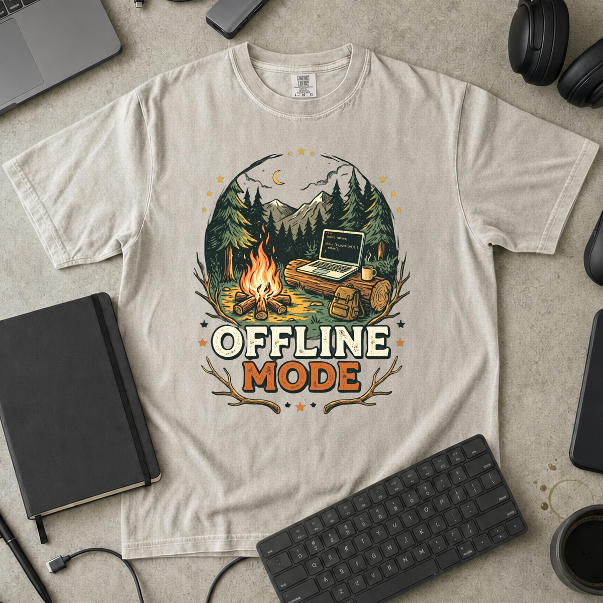 Offline Mode Campfire Premium Shirt — ivory Premium Shirt mock-up