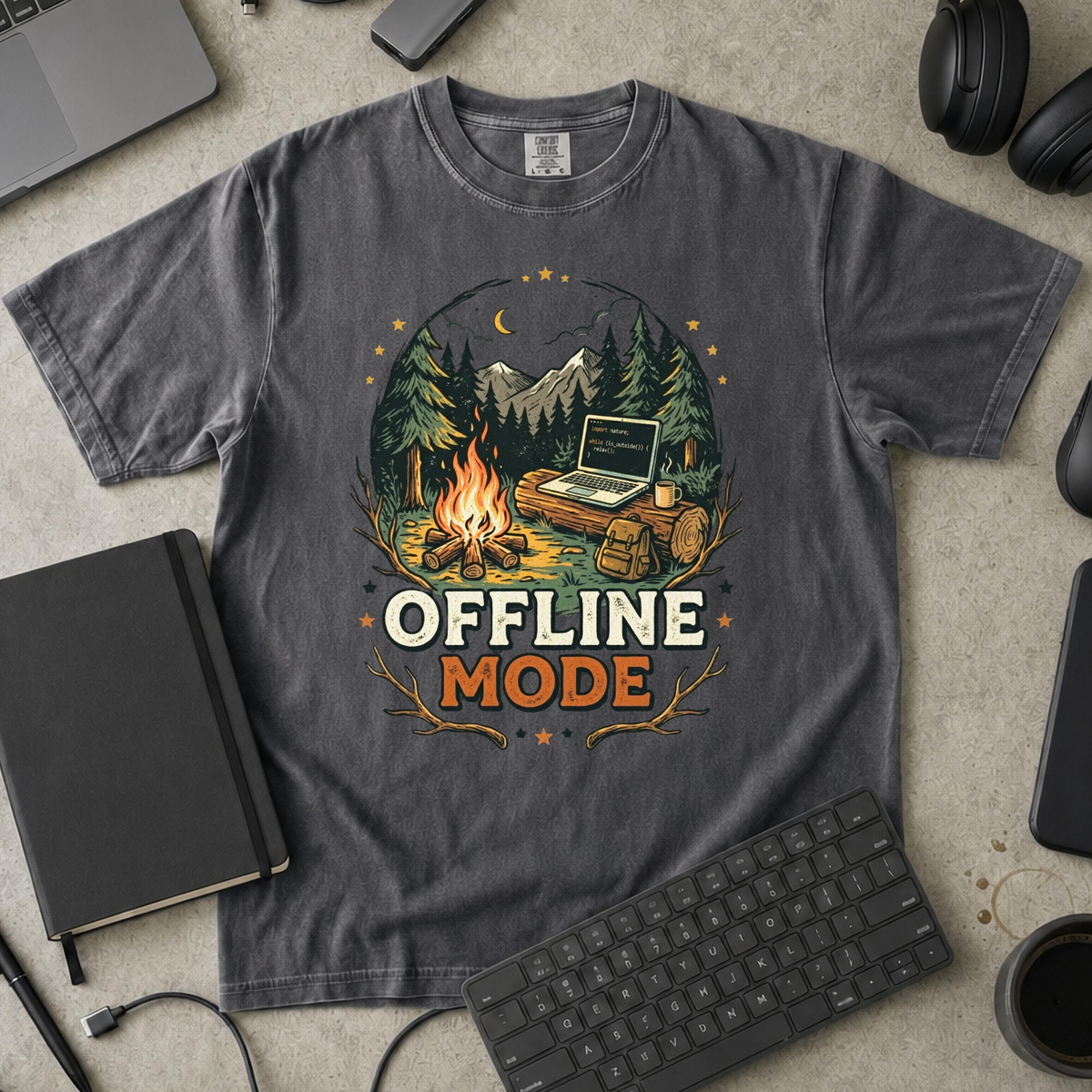 Offline Mode Campfire Premium Shirt — pepper Premium Shirt mock-up