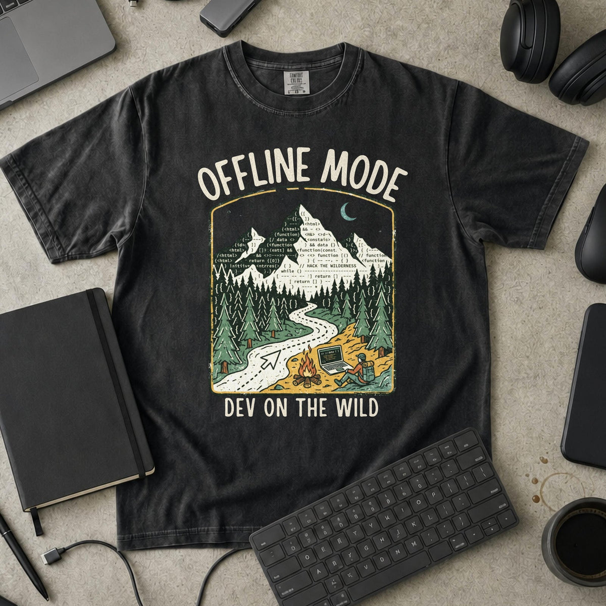 Offline Mode Dev On The Wild Premium Shirt — black Premium Shirt mock-up