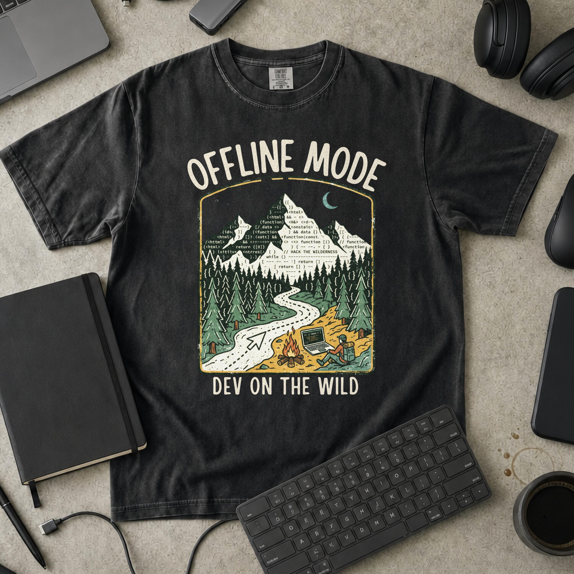 Offline Mode Dev On The Wild Premium Shirt — black Premium Shirt mock-up