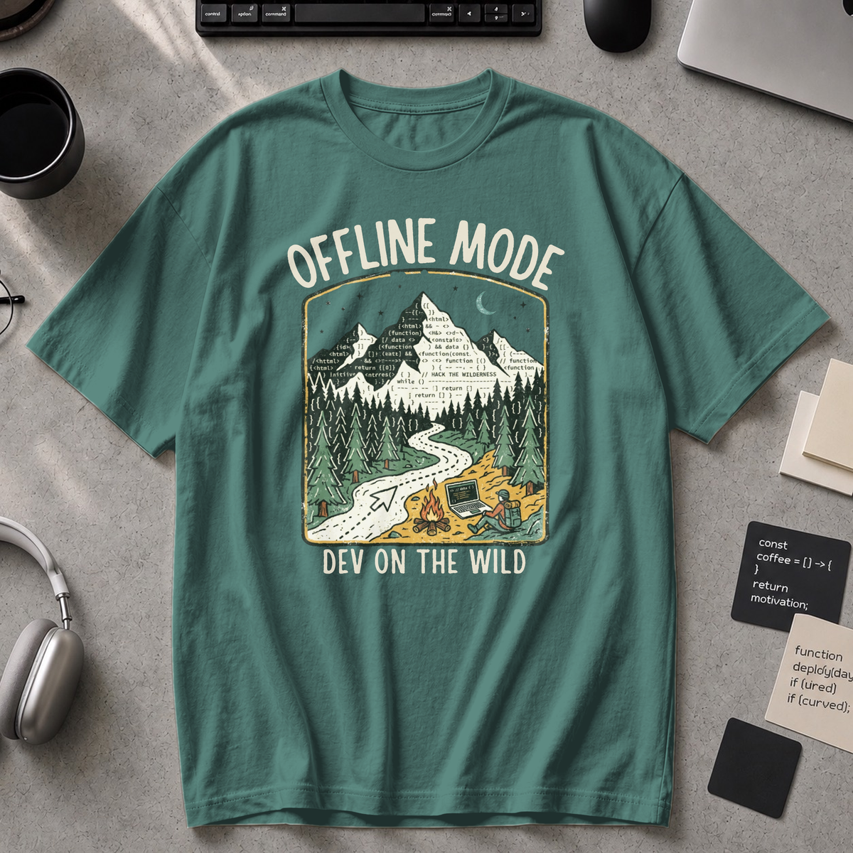 Offline Mode Dev On The Wild Premium Shirt - Blue Spruce