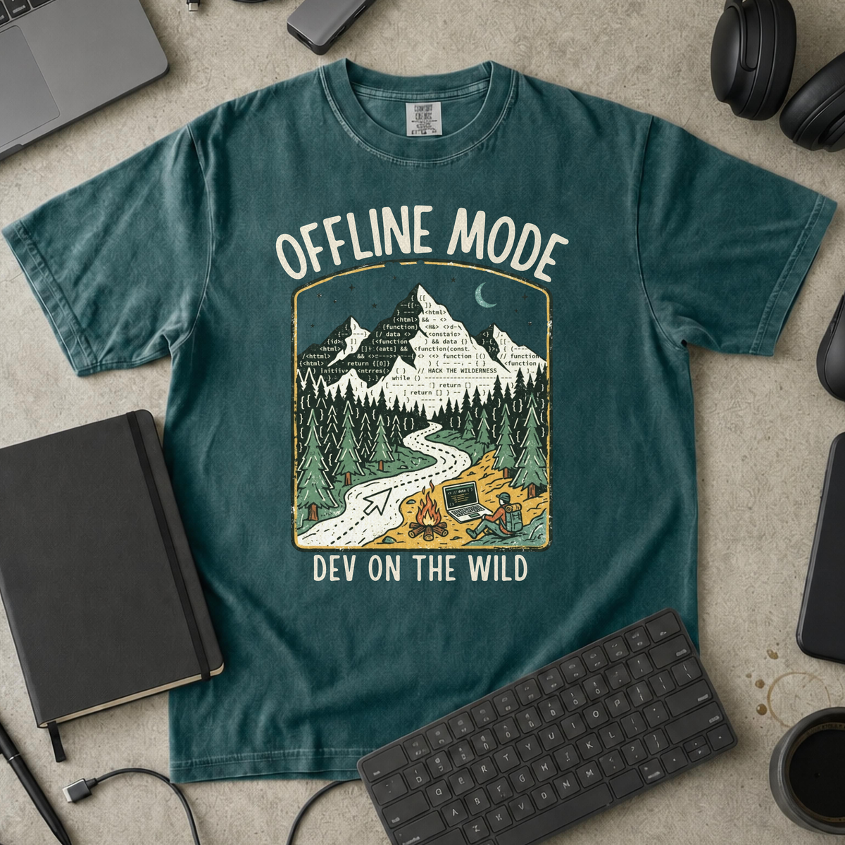 Offline Mode Dev On The Wild Premium Shirt — blue spruce Premium Shirt mock-up