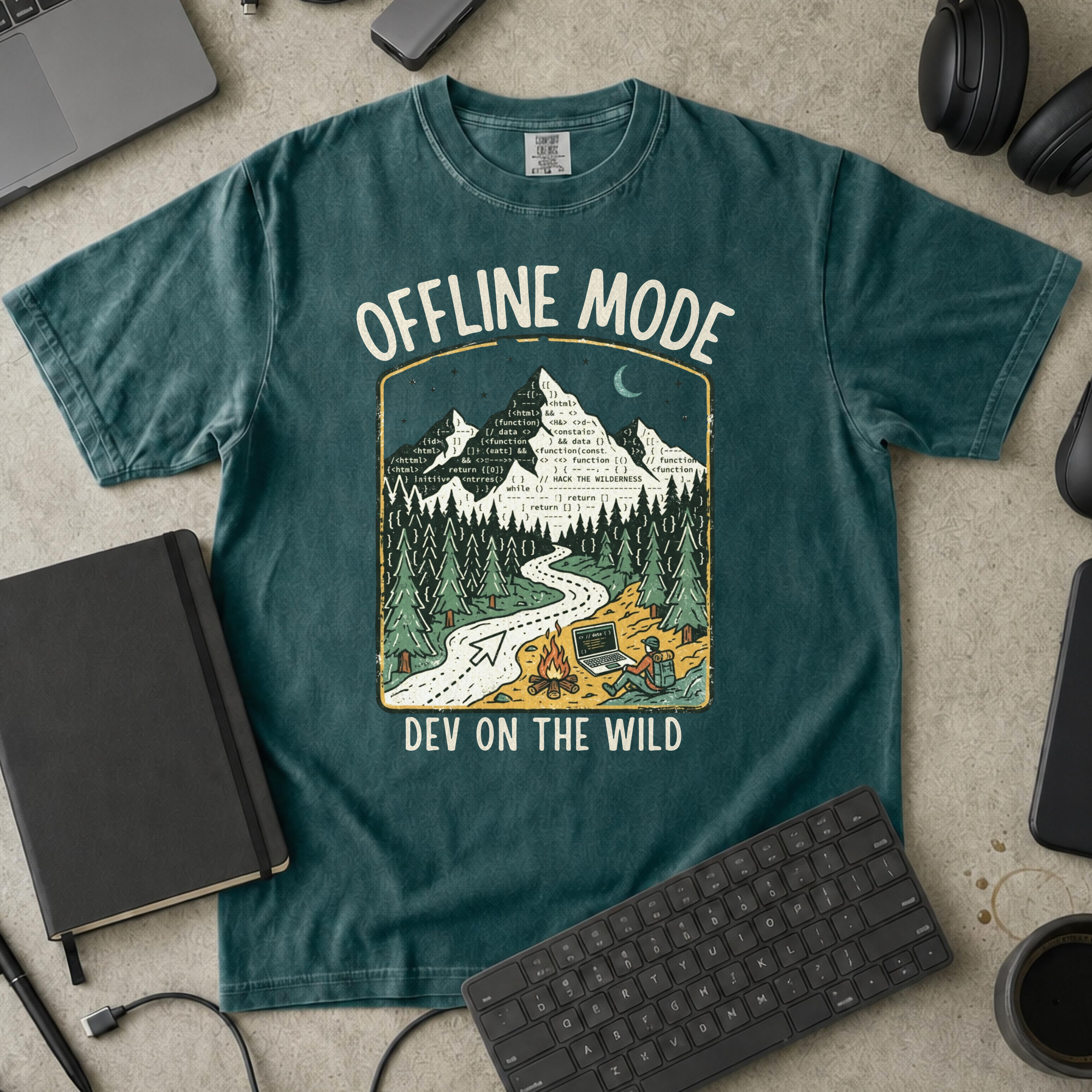 Offline Mode Dev On The Wild Premium Shirt — blue spruce Premium Shirt mock-up