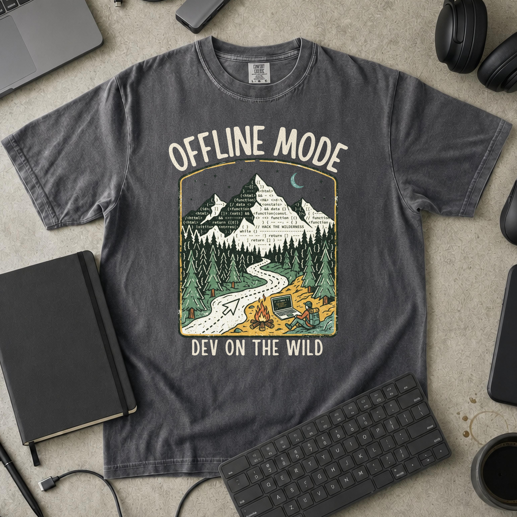 Offline Mode Dev On The Wild Premium Shirt — pepper Premium Shirt mock-up