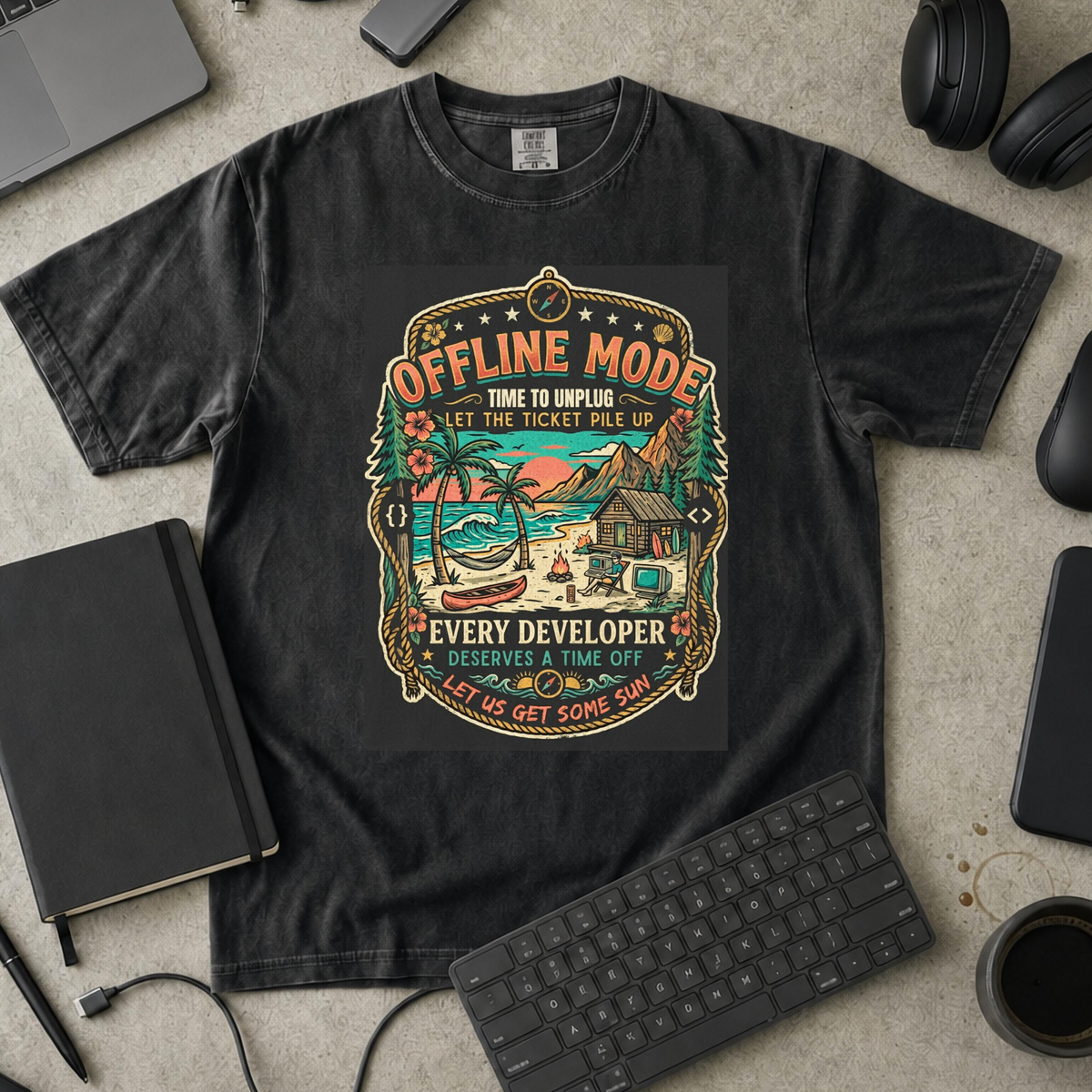 Offline Mode Unplug Premium Shirt — black Premium Shirt mock-up
