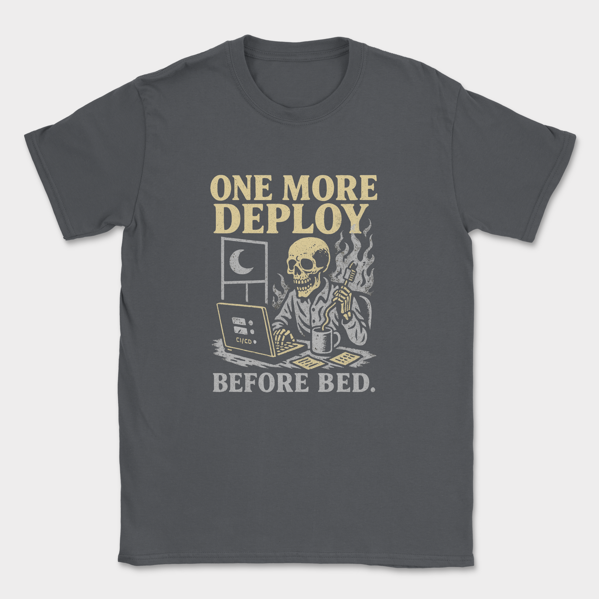 one more deploy before bed skeleton shirt — Dark Heather Grey