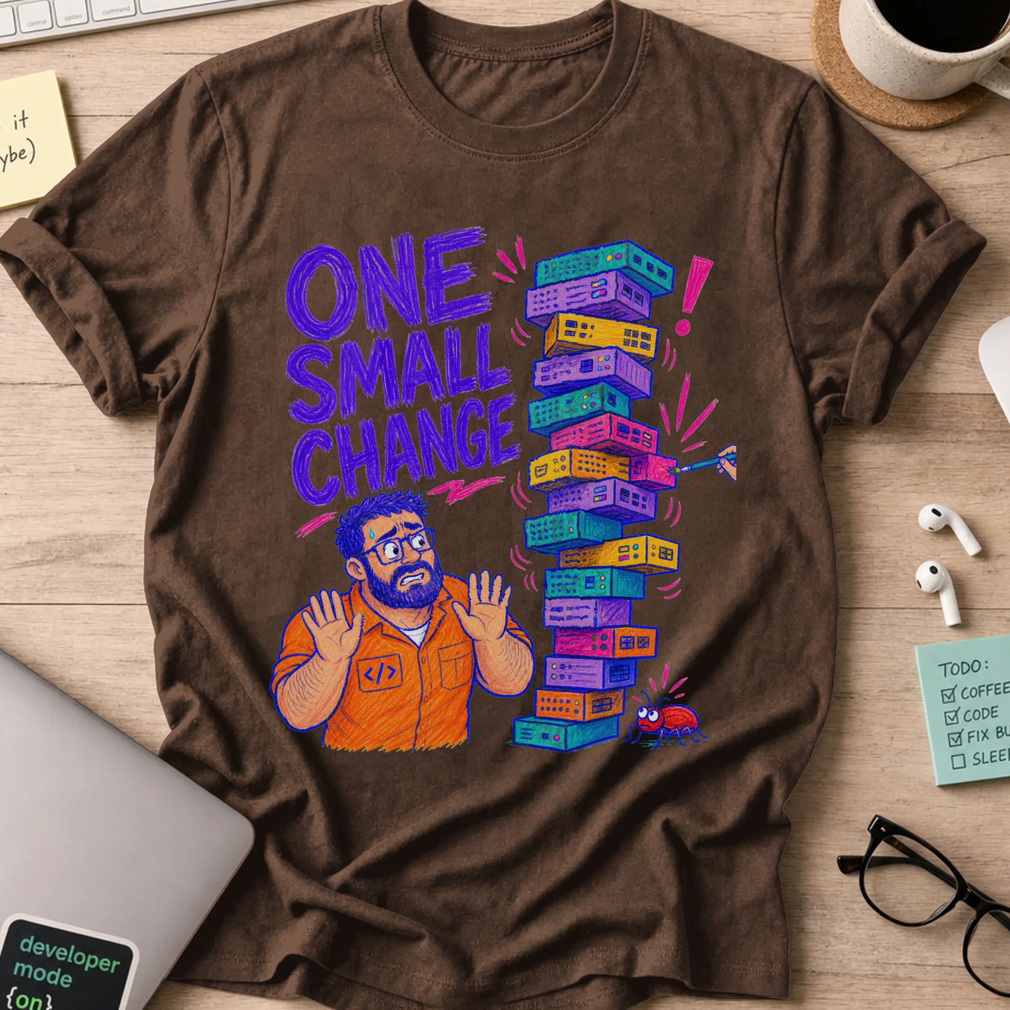 One Small Change Shirt — Dark Chocolate storefront mockup