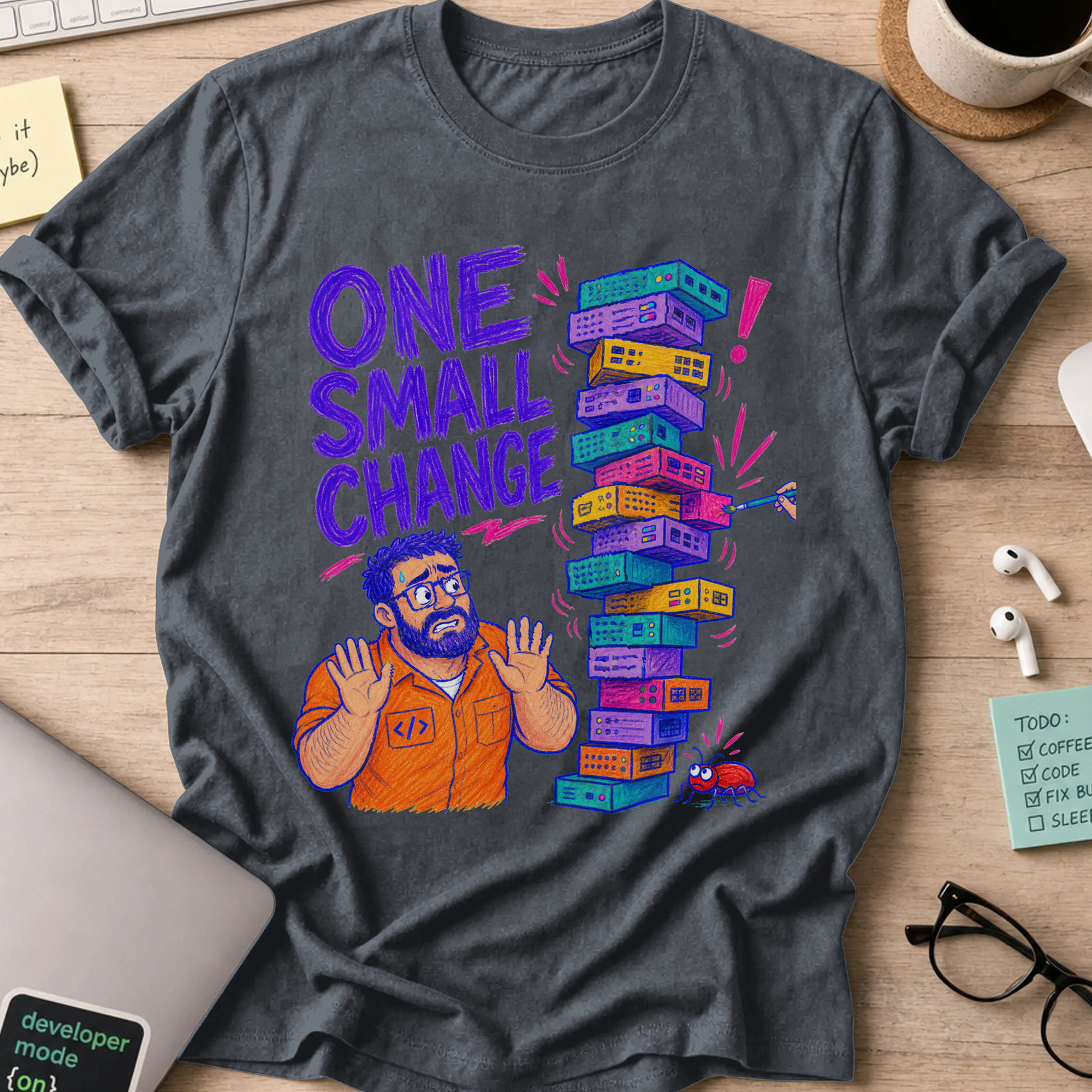 One Small Change Shirt — Dark Heather storefront mockup