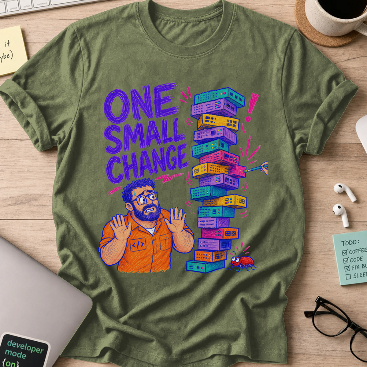 One Small Change Shirt — Military Green storefront mockup