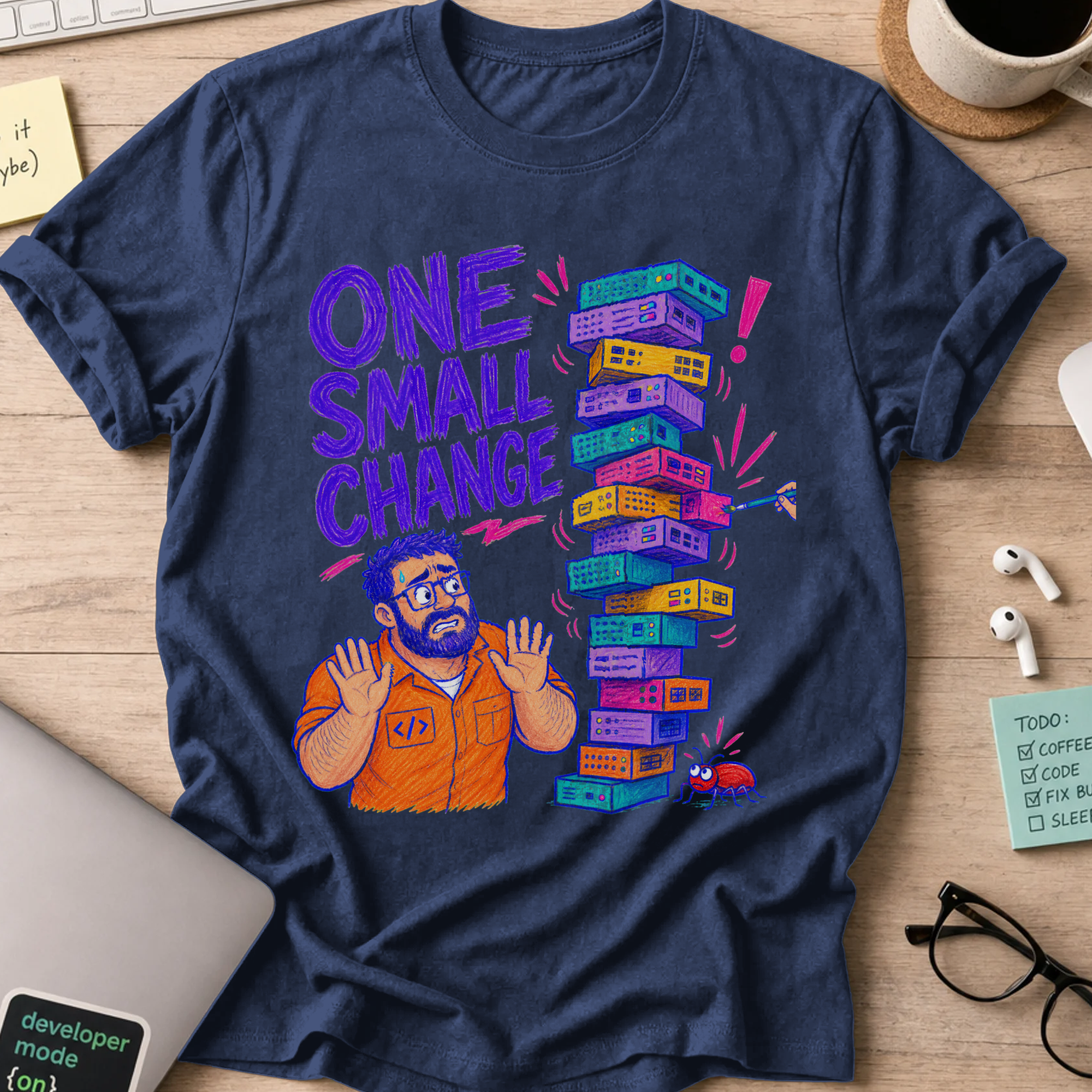 One Small Change Shirt — Navy storefront mockup