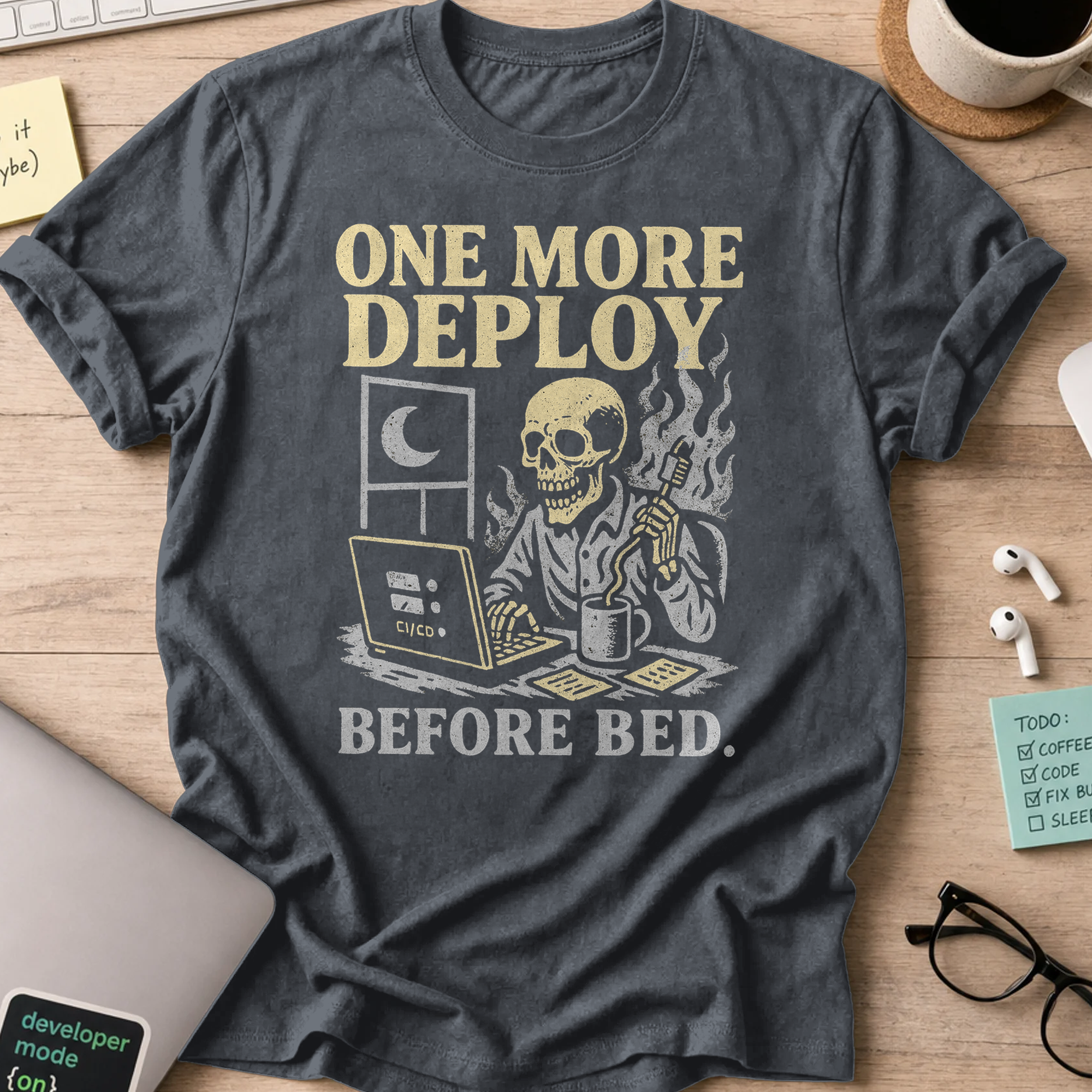 one more deploy before bed skeleton shirt - Dark Heather