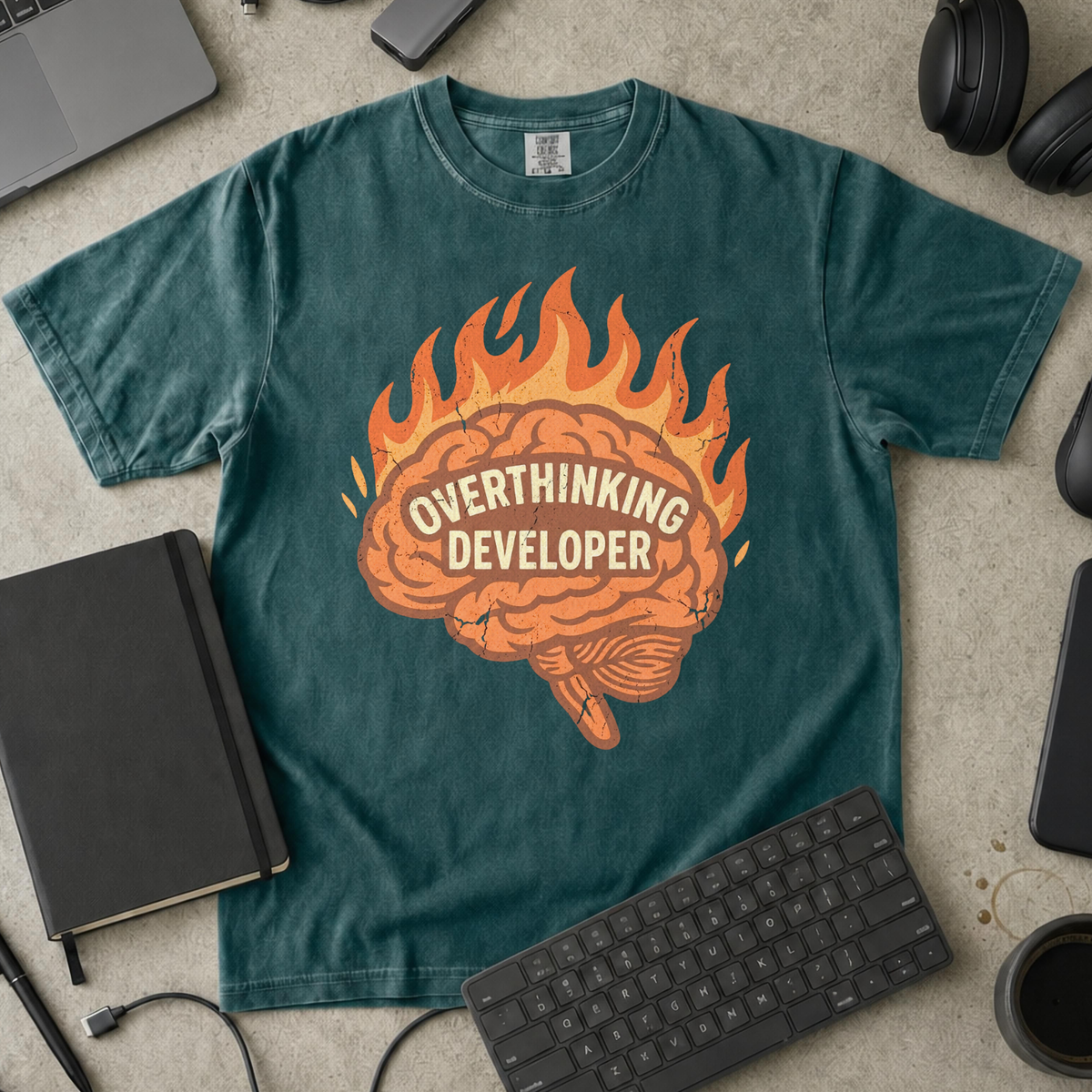 Overthinking Developer Premium Shirt — blue spruce Premium Shirt mock-up