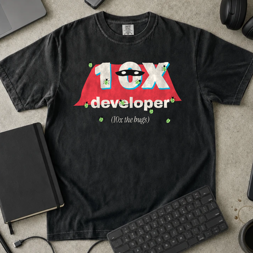 10x Developer 10x the Bugs Shirt — Black Comfort Colors 1717 flat lay