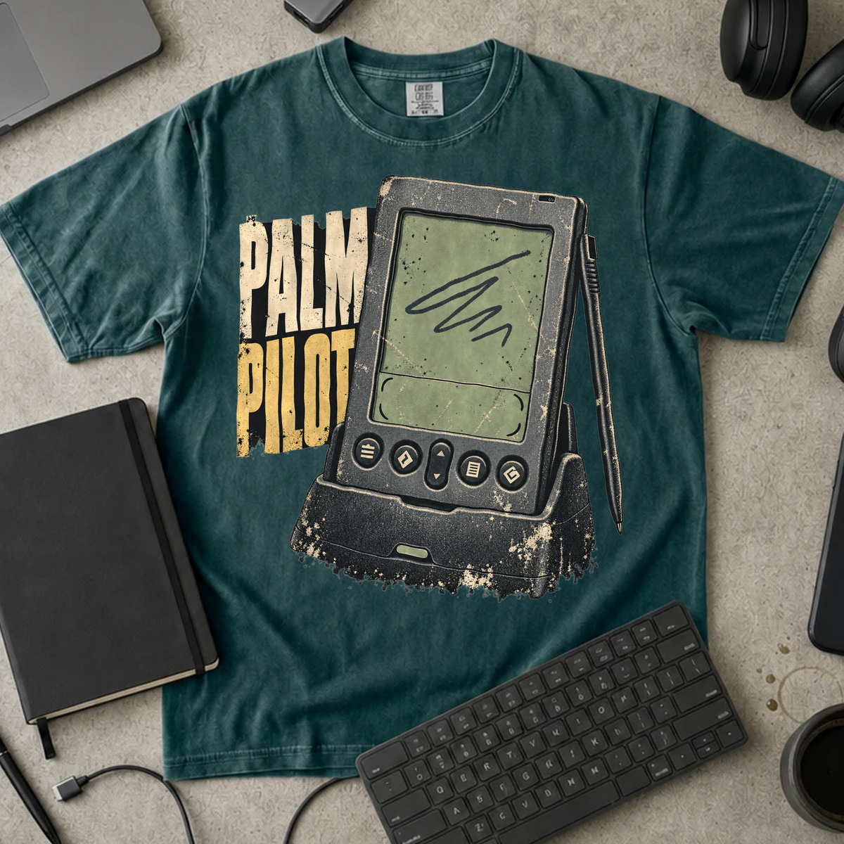 Palm Pilot Shirt — Blue Spruce Comfort Colors 1717 flat lay