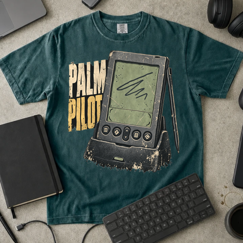 Palm Pilot Shirt — Blue Spruce Comfort Colors 1717 flat lay