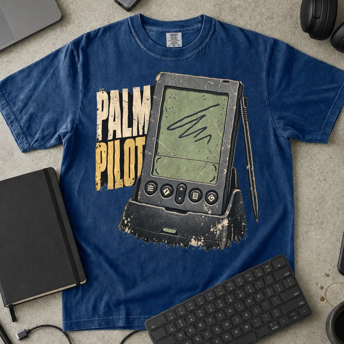 Palm Pilot Shirt — True Navy Comfort Colors 1717 flat lay