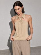Polo Collar Tie Shirt Women's Design Vest - Pea Green Premium Fabric Finish Adjusting