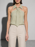 Polo Collar Tie Shirt Women's Design Vest - Pea Green Premium Fabric Finish Bust To Thigh