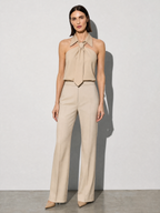 Polo Collar Tie Shirt Women's Design Vest - Pea Green Premium Fabric Finish Main