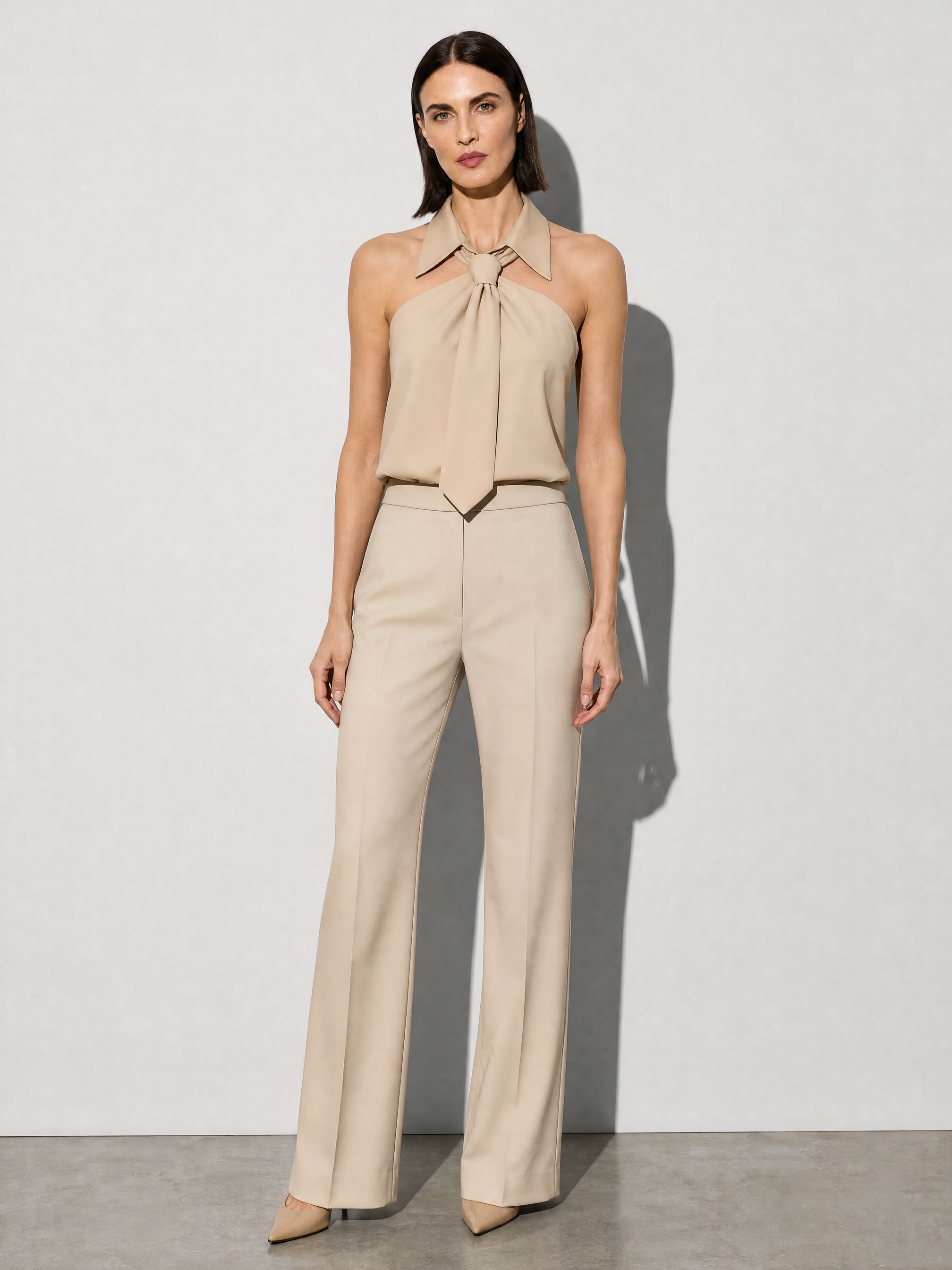 Polo Collar Tie Shirt Women's Design Vest - Pea Green Premium Fabric Finish Main