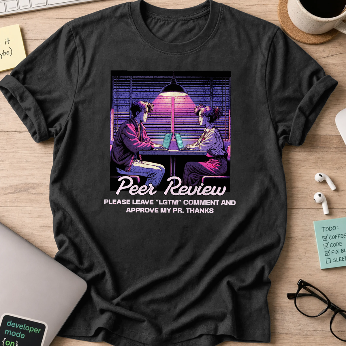 peer review retro anime shirt - Black
