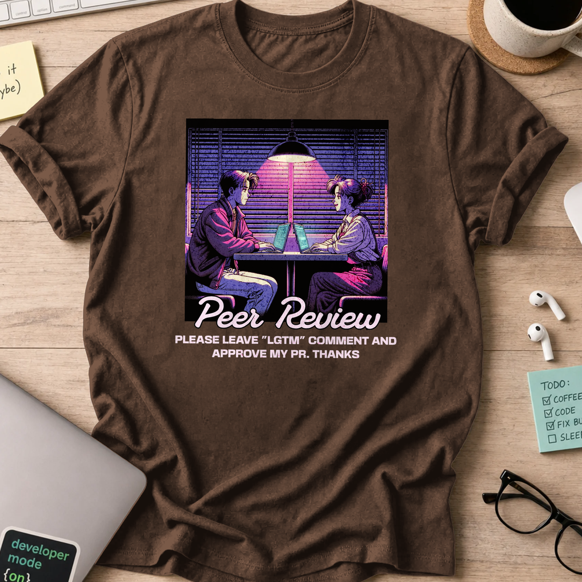 peer review retro anime shirt - Dark Chocolate