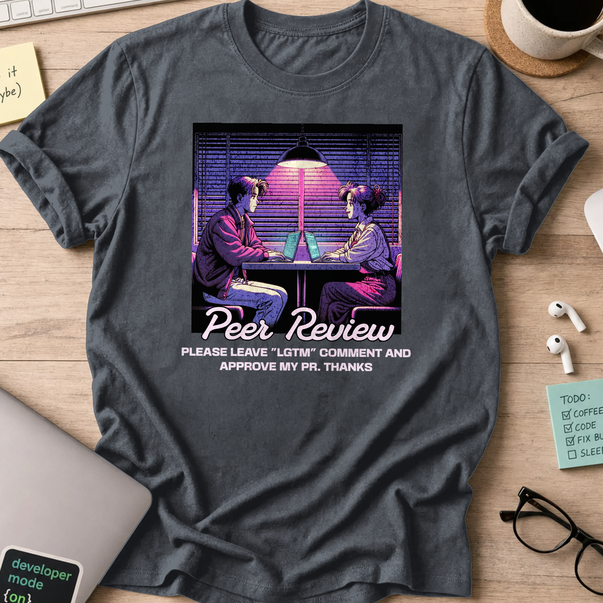 peer review retro anime shirt - Dark Heather