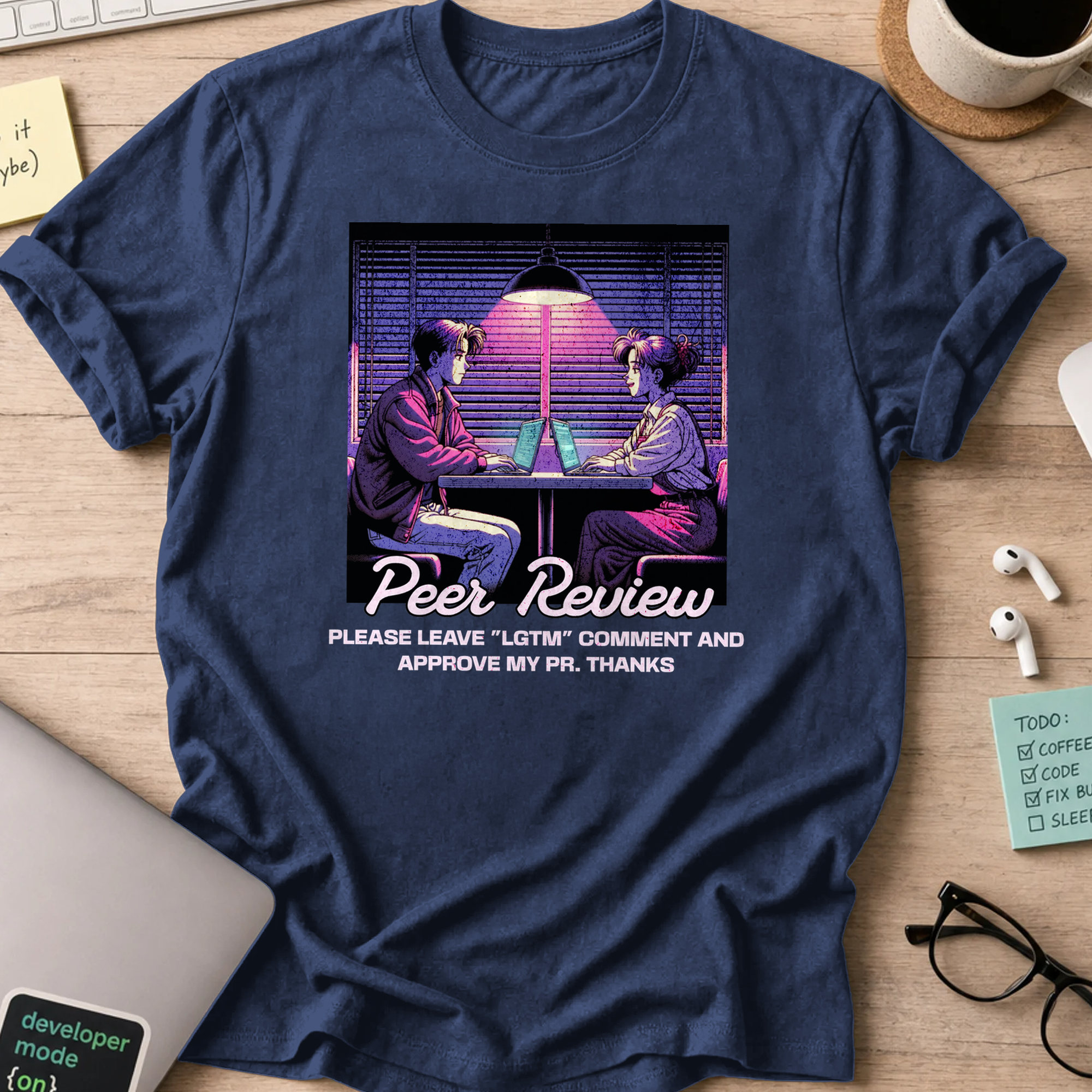 peer review retro anime shirt - Navy