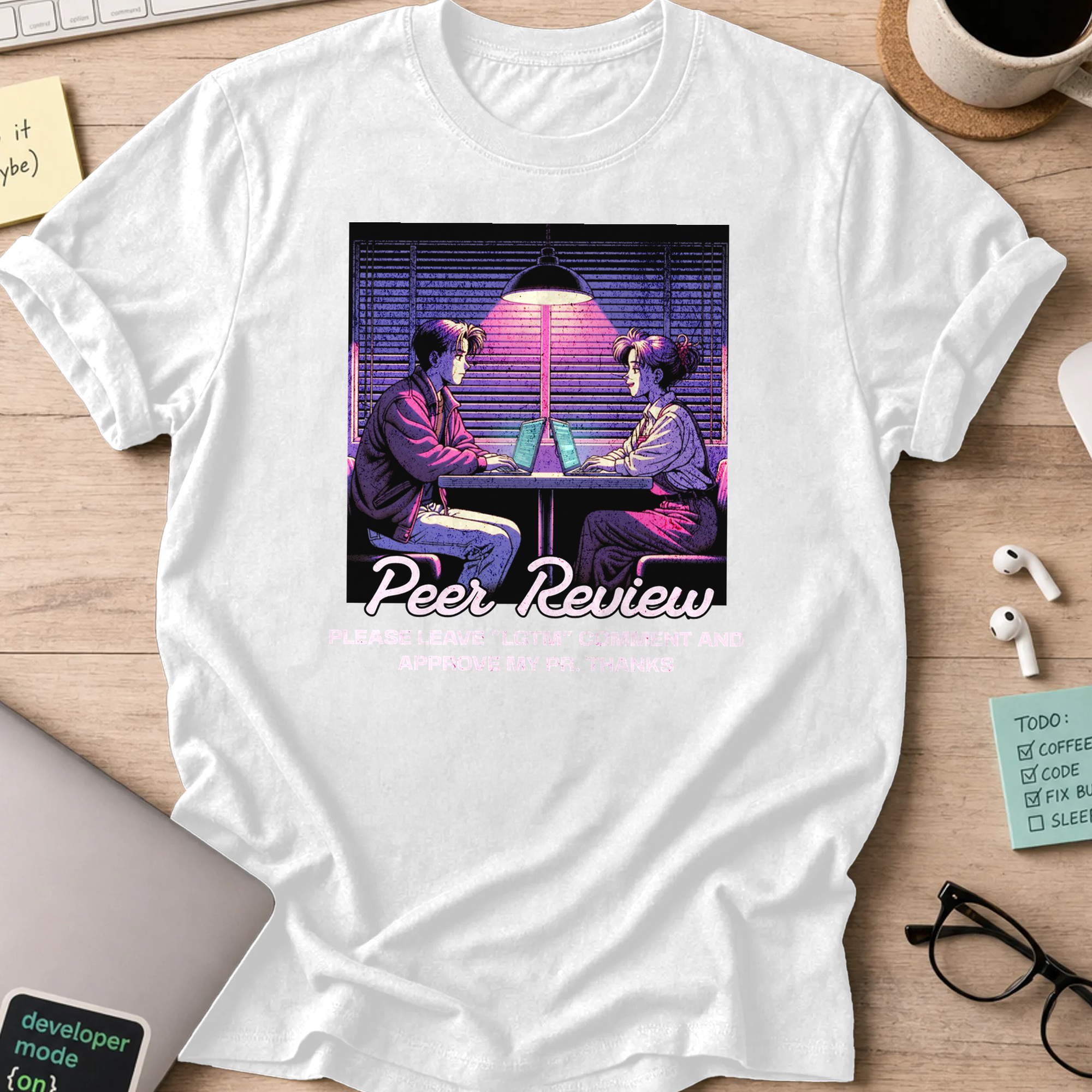 peer review retro anime shirt - White