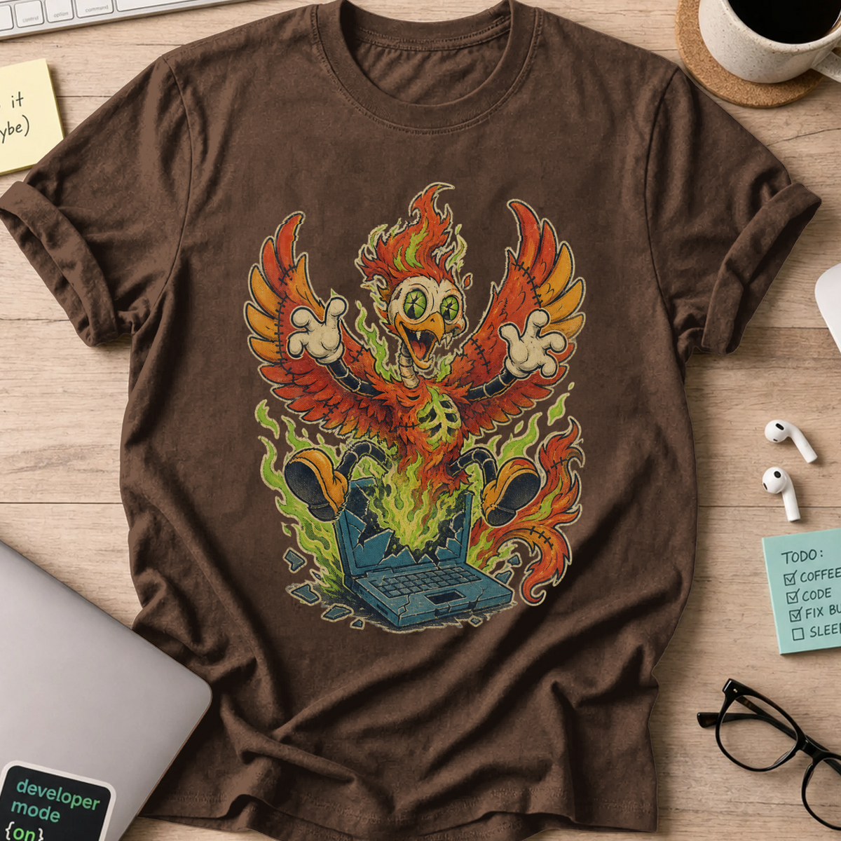 Phoenix Laptop Monster Shirt — Dark Chocolate storefront mockup