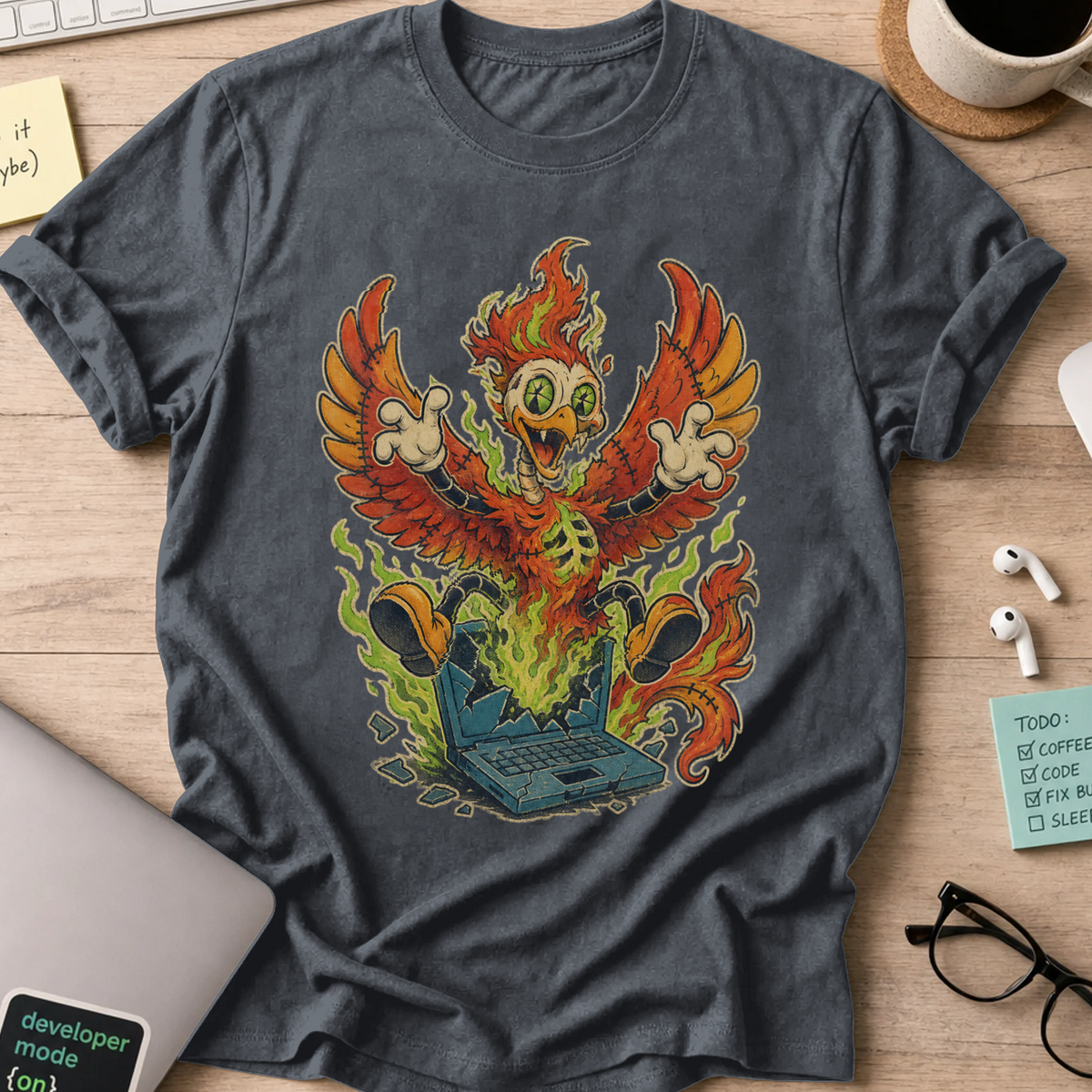 Phoenix Laptop Monster Shirt — Dark Heather storefront mockup