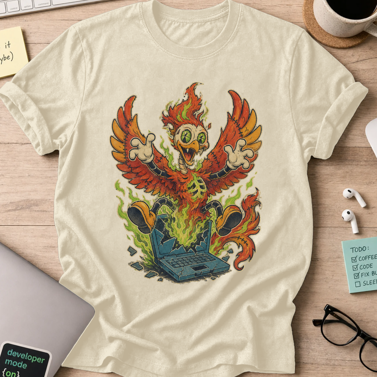 Phoenix Laptop Monster Shirt — Natural storefront mockup