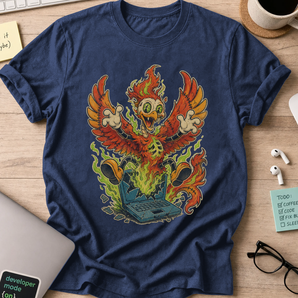 Phoenix Laptop Monster Shirt — Navy storefront mockup