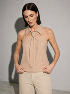 Polo Collar Tie Shirt Women's Design Vest - Pink Premium Fabric Finish Adjusting