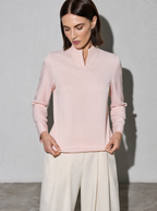 New Chinese-style Mandarin-collar Long-sleeve Blouse Niche Office-chic Top For Women - Pink Premium Fabric Finish Adjusting
