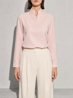 New Chinese-style Mandarin-collar Long-sleeve Blouse Niche Office-chic Top For Women - Pink Premium Fabric Finish Bust To Thigh