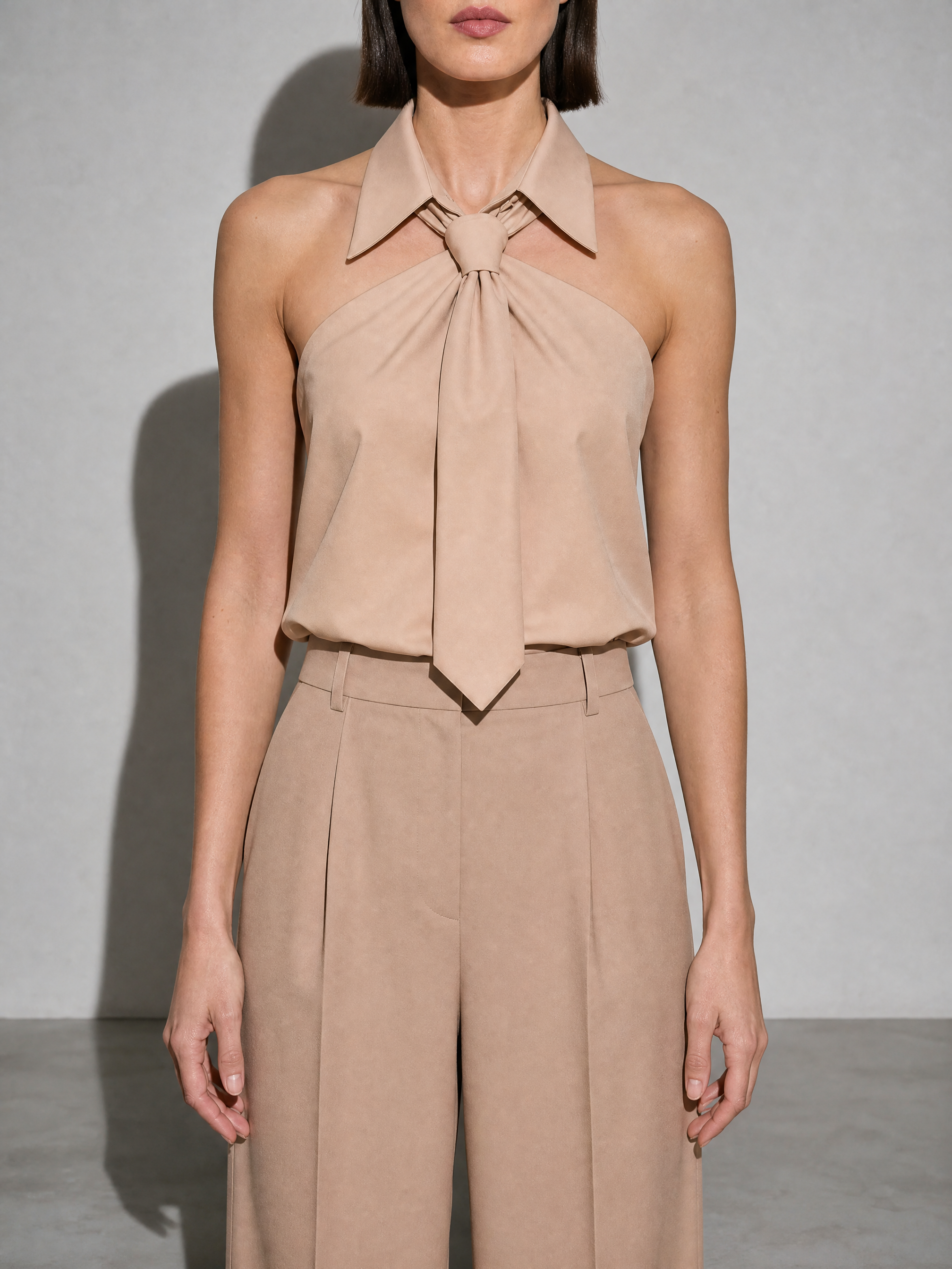 Polo Collar Tie Shirt Women's Design Vest - Pink Premium Fabric Finish Bust To Thigh
