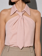 Polo Collar Tie Shirt Women's Design Vest - Pink Premium Fabric Finish Macro