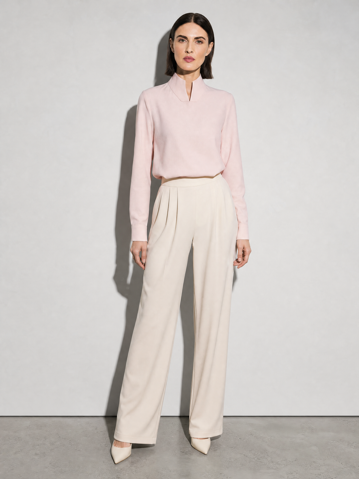 New Chinese-style Mandarin-collar Long-sleeve Blouse Niche Office-chic Top For Women - Pink Premium Fabric Finish Main
