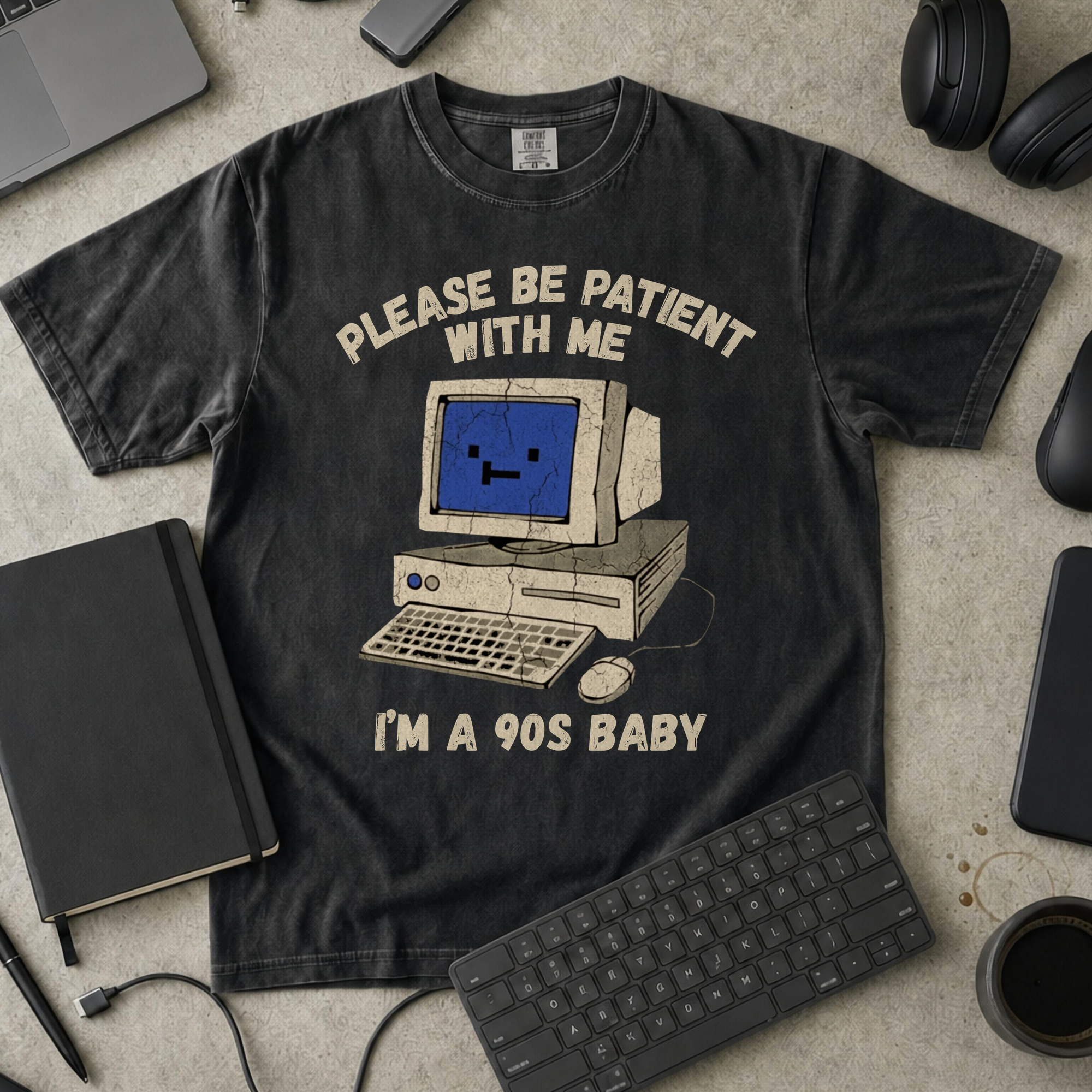 Please Be Patient I'm A 90s Baby Premium Shirt — black Premium Shirt mock-up