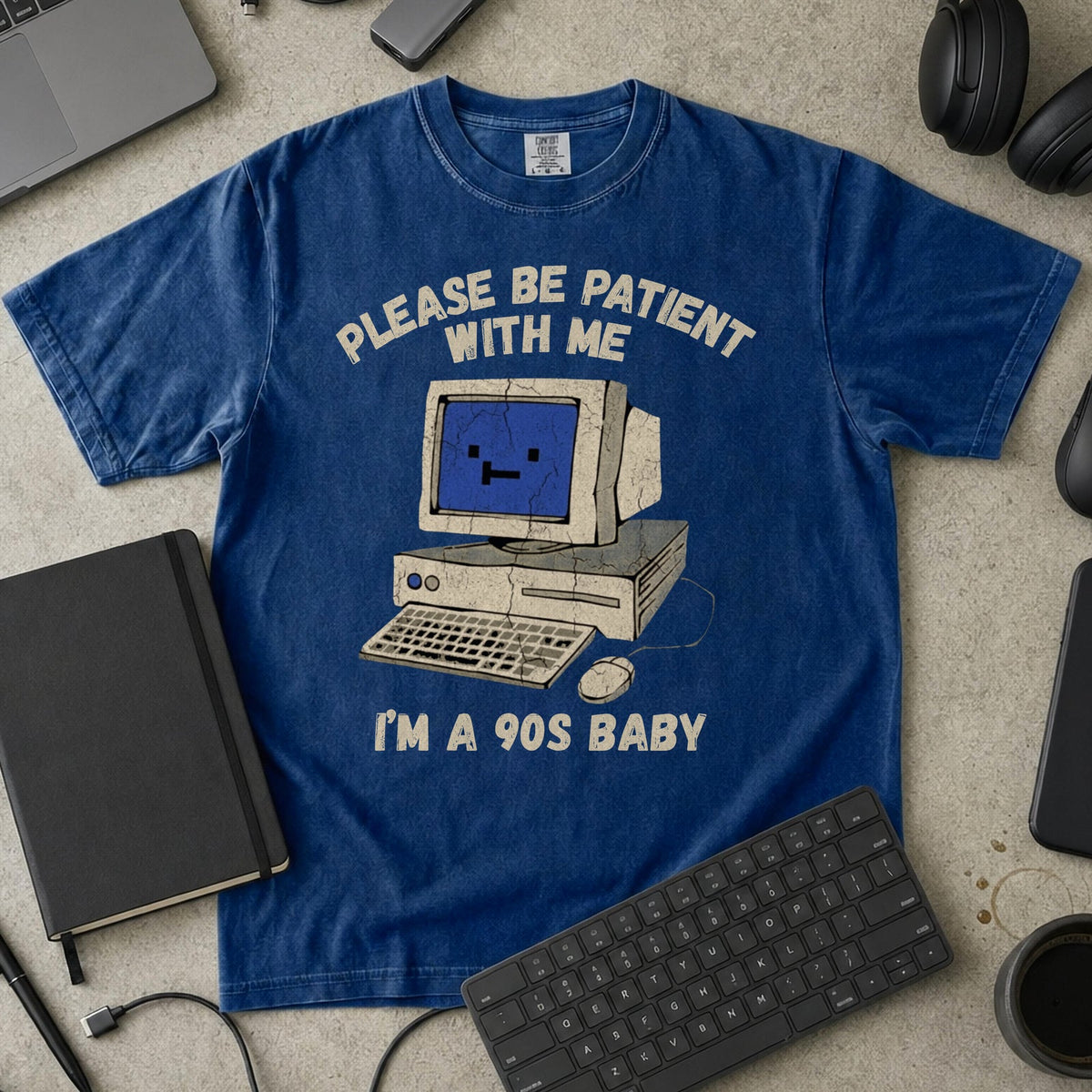 Please Be Patient I'm A 90s Baby Premium Shirt — true navy Premium Shirt mock-up