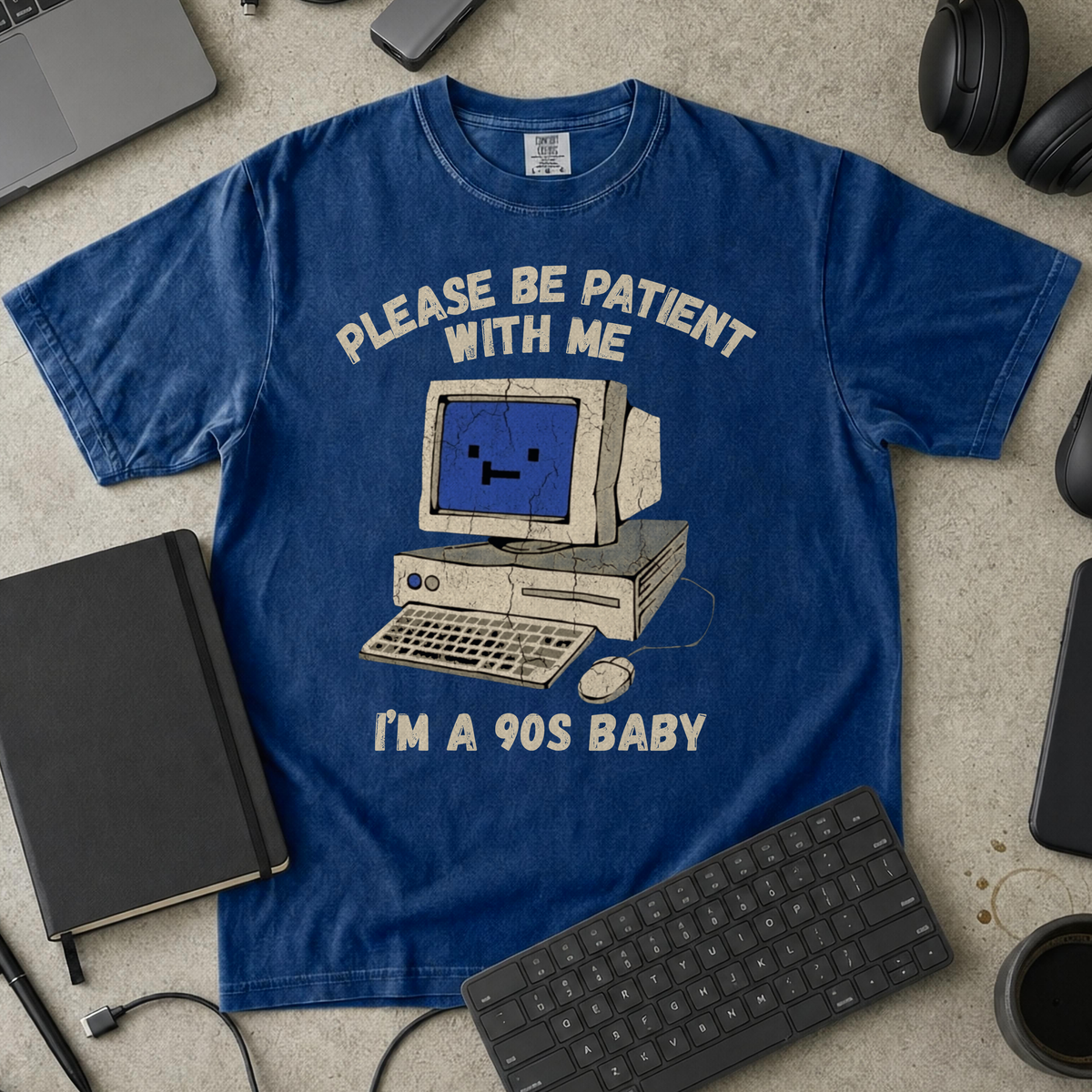 Please Be Patient I'm A 90s Baby Premium Shirt — true navy Premium Shirt mock-up