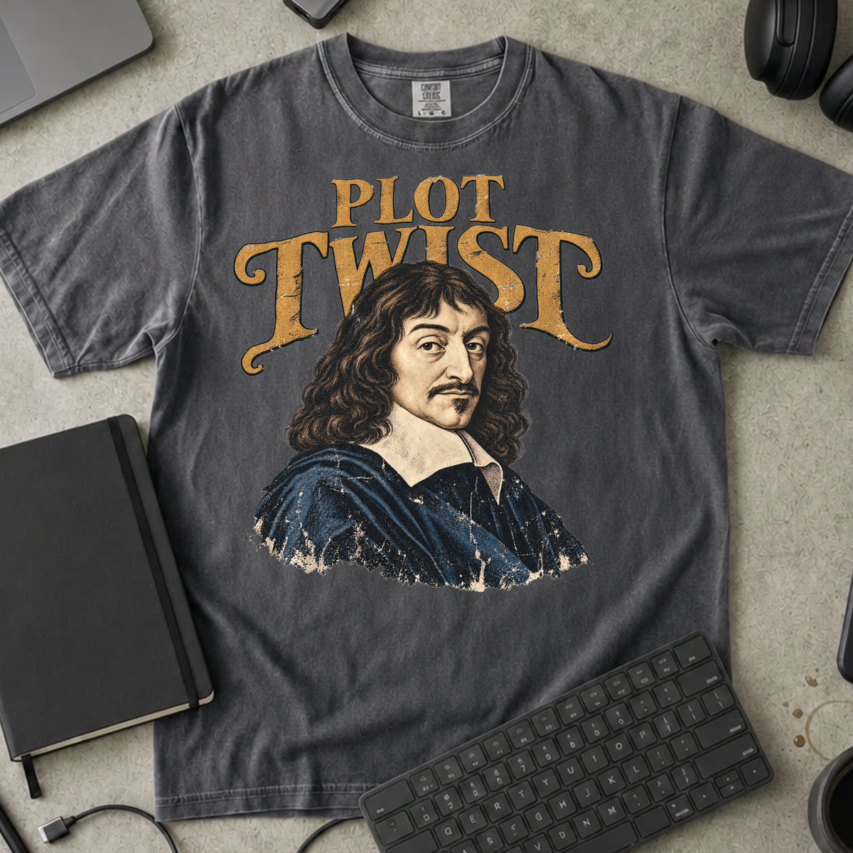 Plot Twist Shirt — Pepper Comfort Colors 1717 flat lay