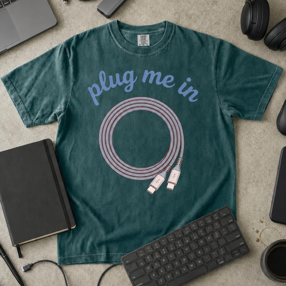 Plug Me In Premium Shirt — blue spruce Premium Shirt mock-up