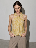 Polo Collar Tie Shirt Women's Design Vest - Printed Yellow Premium Fabric Finish Adjusting